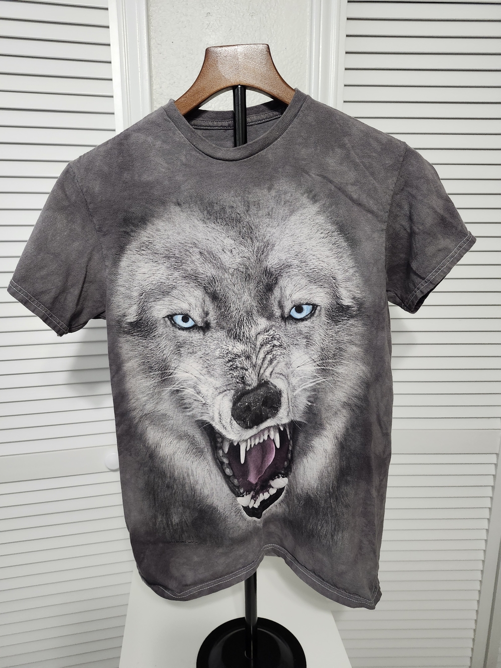 The Mountain Gray Wolf T-Shirt with Blue-Eyed Wolf Graphic